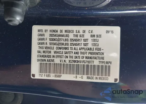 2015 Honda Cr-V Ex из США, поврежденный, VIN 3CZRM3H51FG710777